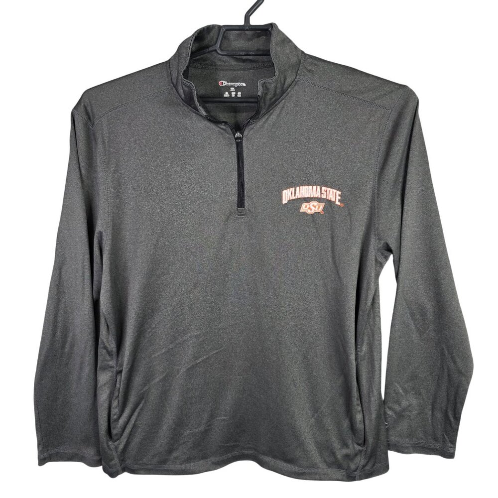 Mens Champion Gray & Orange Oklahoma State Cowboys 1/4 Zip Pullover Polyester XL